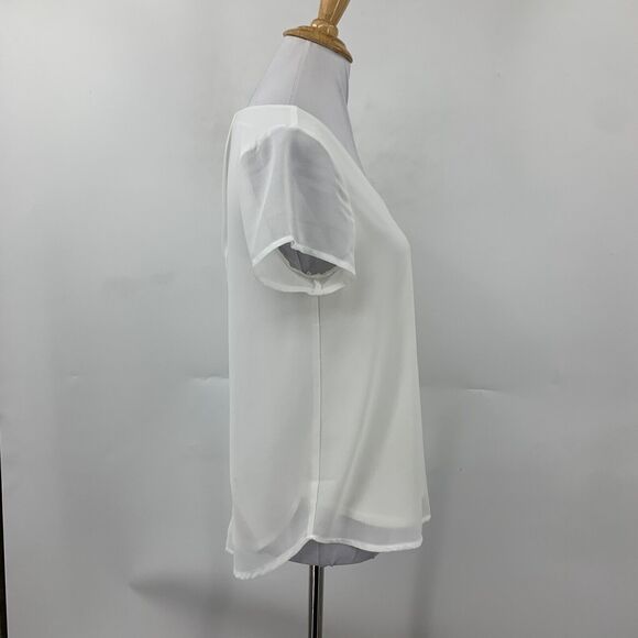 Monteau Blouse Women XS Extra Small White Split Front Chiffon Layer Short Sleeve - Picture 6 of 14